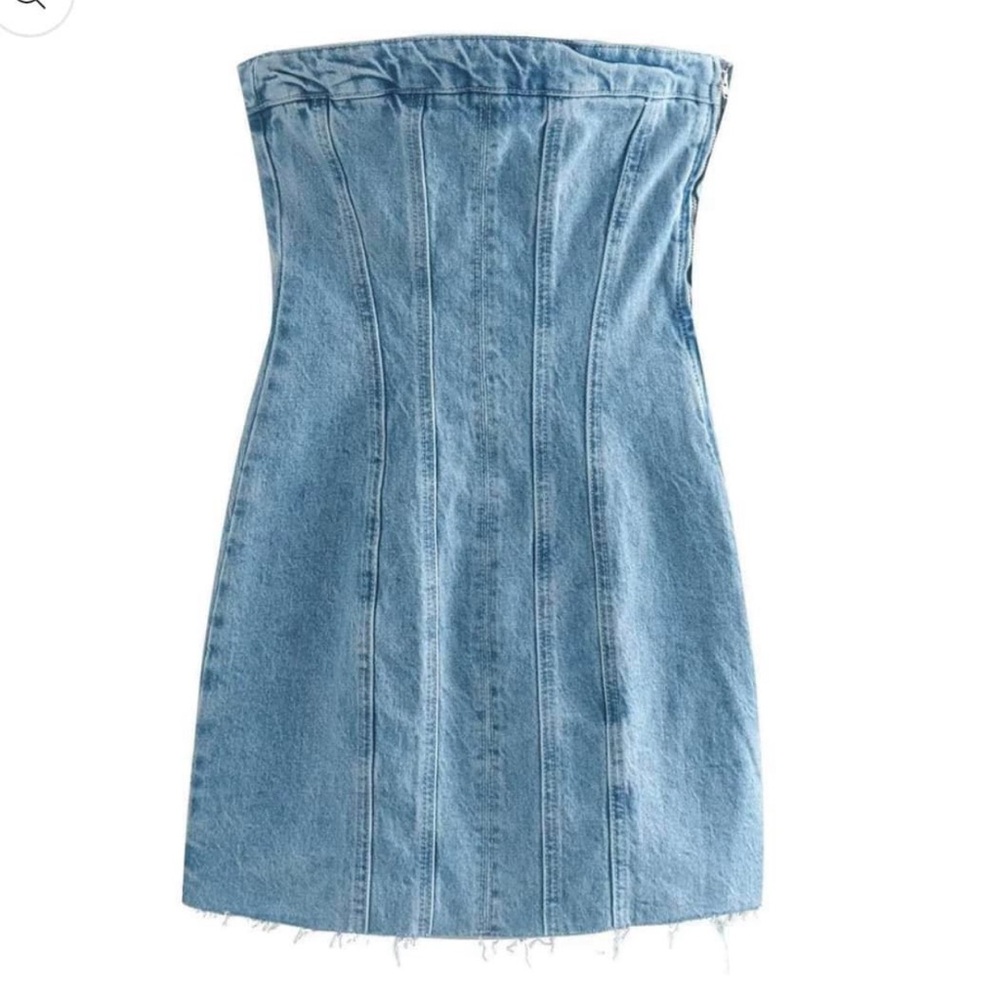 Blue Denim Strapless Tube Dress